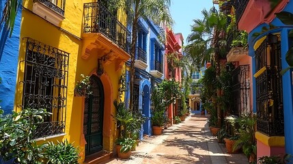 Fototapeta premium Colorful alleyway lined with vibrant houses