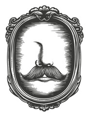 Vintage Hand-Drawn Illustration of a Mustached Face in a Frame