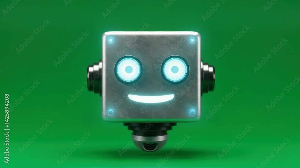 Poster smiling metal robot: 3d render of a happy artificial intelligence