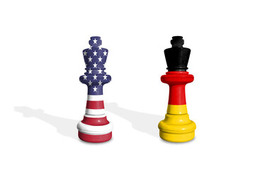 Chess made from USA and Germany flags. Trade, duty, customs and tariffs war