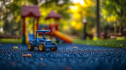 Blue Toy Tractor in a Sunny Playground