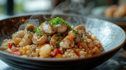 Steamed seafood risotto dish