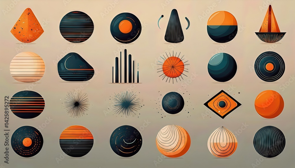 Poster vibrant brutalist metaballs morph in an abstract geometric dreamscape, a fusion of color and texture