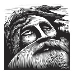 Detailed Hand-Drawn Illustration of a Thoughtful Man with Beard