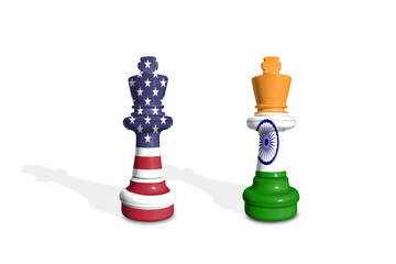Chess made from USA and India flags. Trade, duty, customs and tariffs war