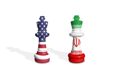 Chess made from USA and Iran flags. Trade, duty, customs and tariffs war