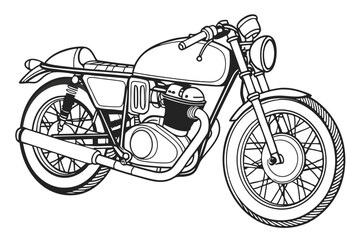 Classic Cafe Racer Motorcycle Line Art Vector Illustration for Automotive Design