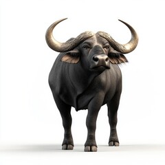 Obraz premium African buffalo portrait against a stark white background.
