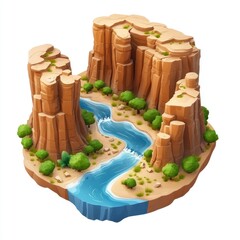 Desert canyon with winding river and rocky cliffs.