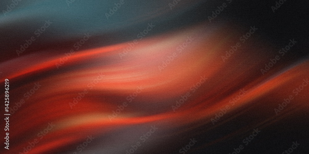Poster abstract image featuring a blend of red orange and teal colors with dark areas creating contrast and