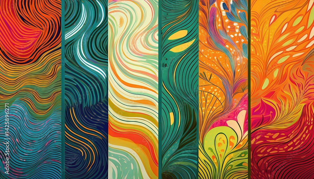 Poster vibrant textured vector backgrounds fun repeating patterns in a rich palette of colors, ideal for di
