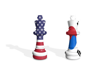 Chess made from USA and South Korea flags. Trade, duty, customs and tariffs war