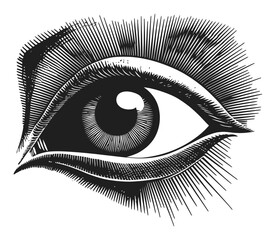 Detailed Hand-Drawn Illustration of an Eye with Radiating Lines