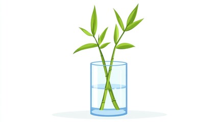 Fototapeta premium Two bamboo stalks in a clear glass vase filled with water