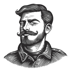 Detailed Hand-Drawn Illustration of a Stylish Mustached Man Portrait