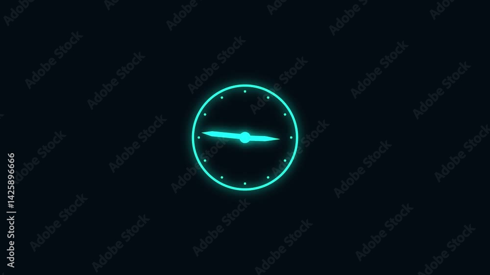 Poster clock icon animation on black background. analog clock timer circle animated. 4k video.