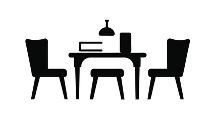 reading table with chairs black silhouette vector