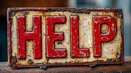 Rusty sign with the word HELP