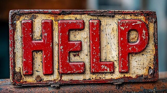 Rusty sign with the word HELP