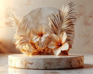 Elegant floral display on a marble podium