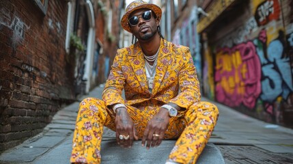 Fototapeta premium Stylish man in a yellow suit