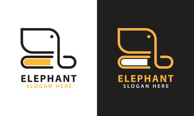 Elephant line logo with books in negative space