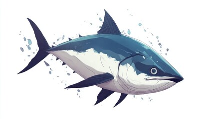 Obraz premium Detailed illustration of a large tuna fish, swimming, in profile view