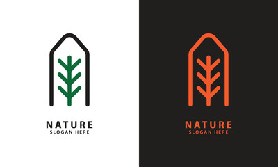 Shield line logo with leaf branches in negative space