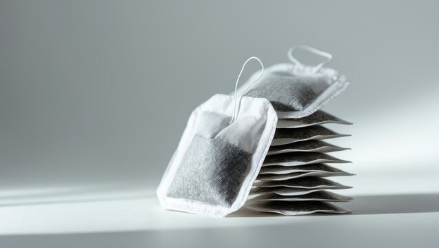 Pile of teabags against a blurred background