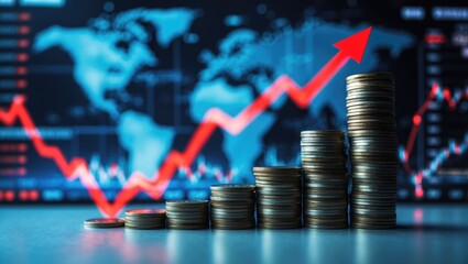 Investor's financial growth with stack of money coin and trading graph in economic background