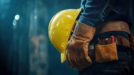 Construction worker holding safety gear