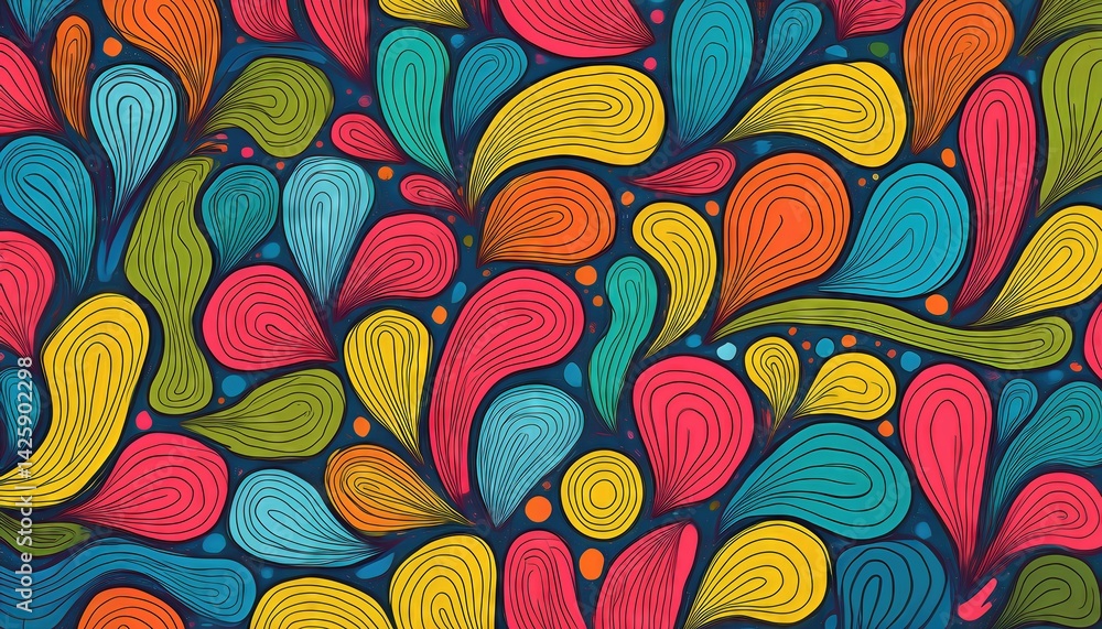 Poster vibrant kaleidoscope of geometric doodles a stunning seamless pattern, pulsating with energy and int
