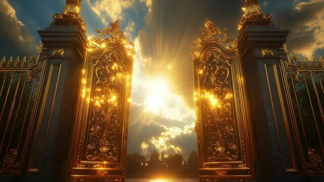 Golden Gates opening to reveal a breathtaking sunrise and ethereal beauty