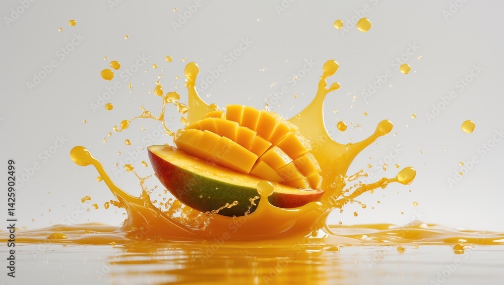 Poster mango juice splash creating a vibrant background effect