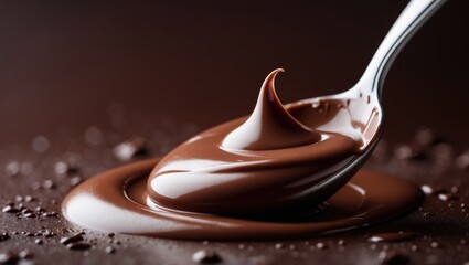 Close-up of a spoon with creamy hazelnut spread