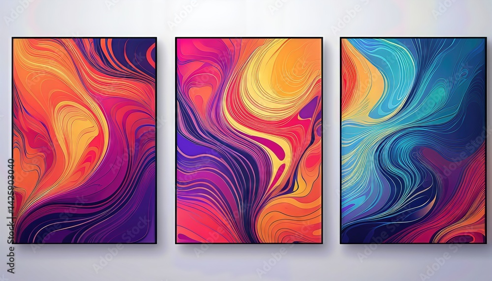 Poster colorful abstract geometric background liquid dynamic gradient waves meet fluid marble texture in a 