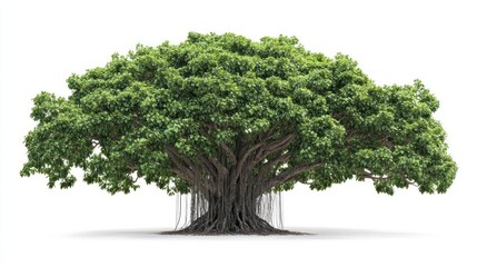 Lush, mature fig tree with expansive canopy and aerial roots