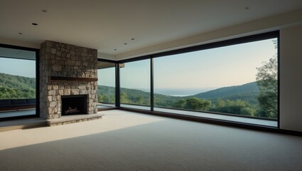 Ample vacant living area with walkout basement offering scenic view