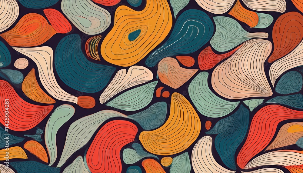 Poster vibrant retrostyle organic shape print a seamless abstraction of colorful patterns in a bold, energe