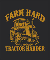 Vintage Tractor Driving Clip Art T-Shirt Design, Funny Farm Life Shirt for Country Style Clothing Lovers