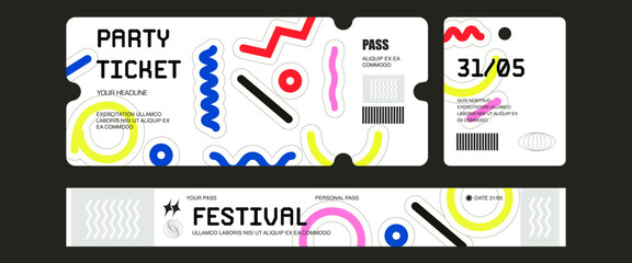 Control ticket bracelets for events, disco, festival, fan zone, party, staff. Vector mockup of a festival bracelet in a modern style.	
