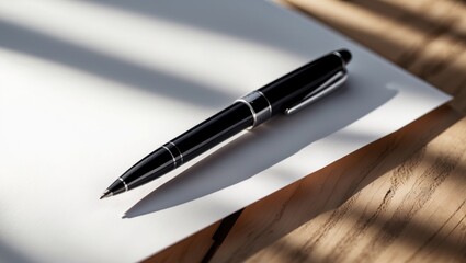 Close-up of a black ballpoint pen against a white backdrop