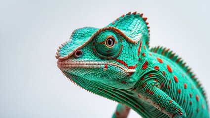 Fototapeta premium Close-up of an adult panther chameleon (Furcifer pardalis) on a white background