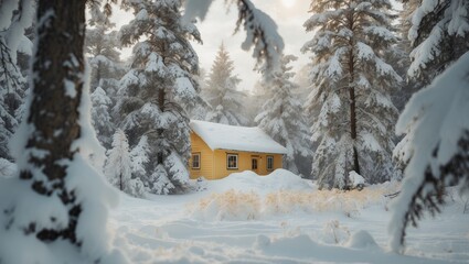 House covered in snow amidst snow-covered trees