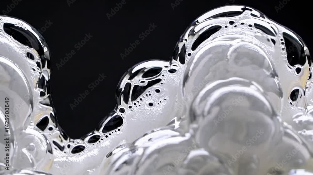 Poster close-up video of soap bubbles with a macro lens, highlighting intricate details and reflections, se