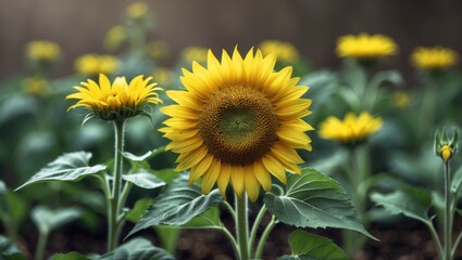 Obraz premium Small yellow blossom against vibrant green foliage