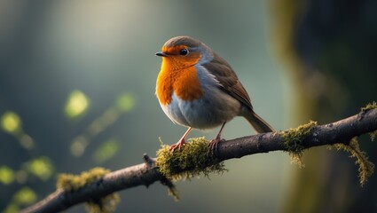 Small bird with vibrant feathers perched on woodland branch