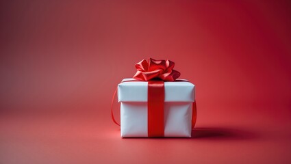 Fototapeta premium Red gift box with bow on festive background