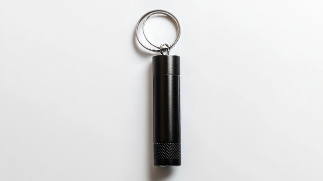 Black cylindrical keychain container