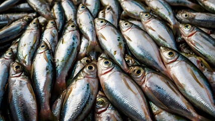 Fototapeta premium Freshly Caught Fish Pile Close Up Silver Color Texture Pattern